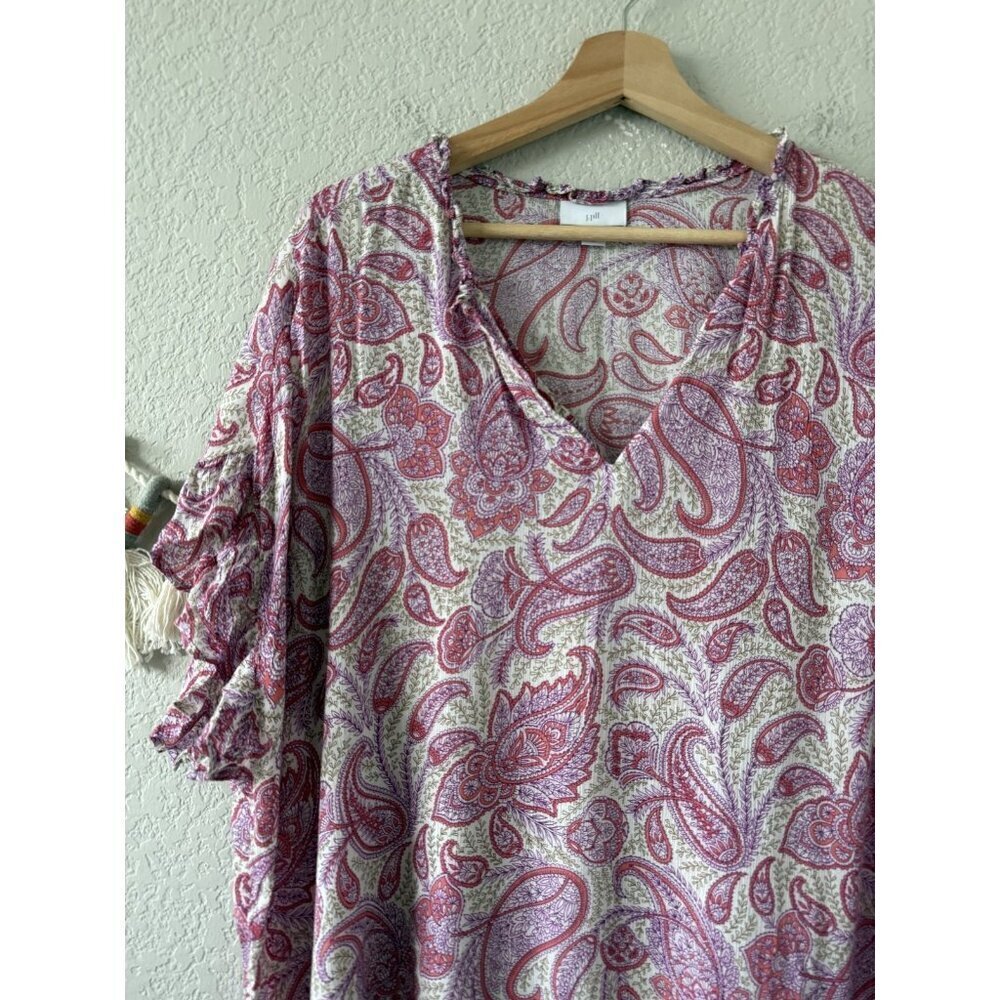 J. Jill Purple Paisley Peasant Ruffle Sleeve Lightweight Breathable Top Boho 2x - Picture 3 of 8